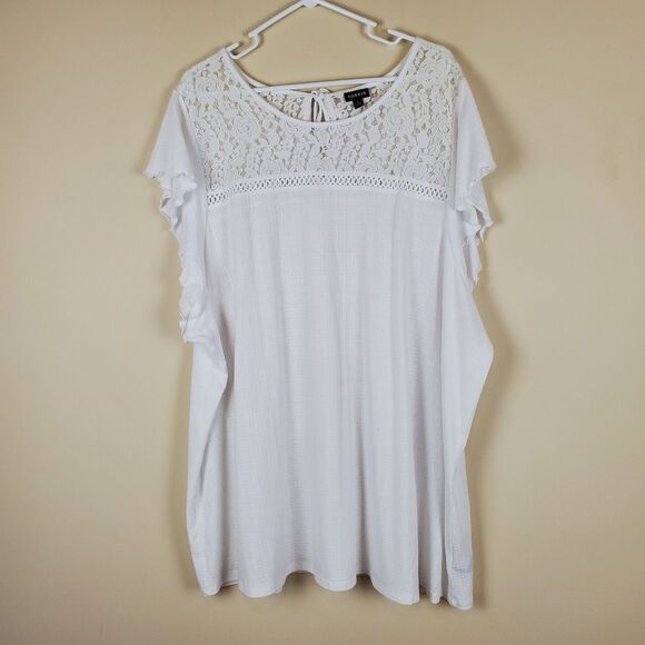 Torrid White Flutter Sleeve Lace Top Size 6 - Picture 1 of 7